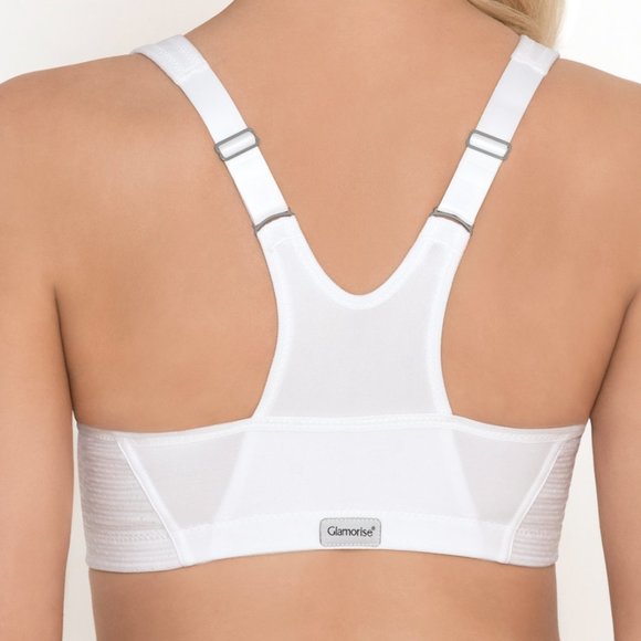 Glamorise SPORT Bra 34DD (HIGH-IMPACT) Wicks (RACERBACK) T-Back Zip-Up White NEW - Picture 5 of 16